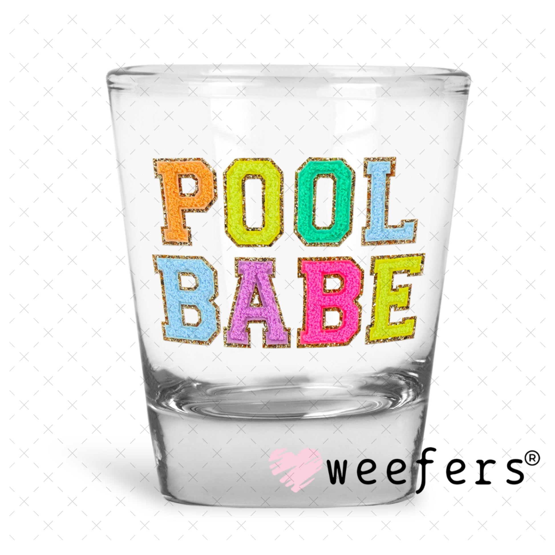 UV DTF Decal - Faux Chenille Pool Babe Shot Glass Heavy Base Weefers