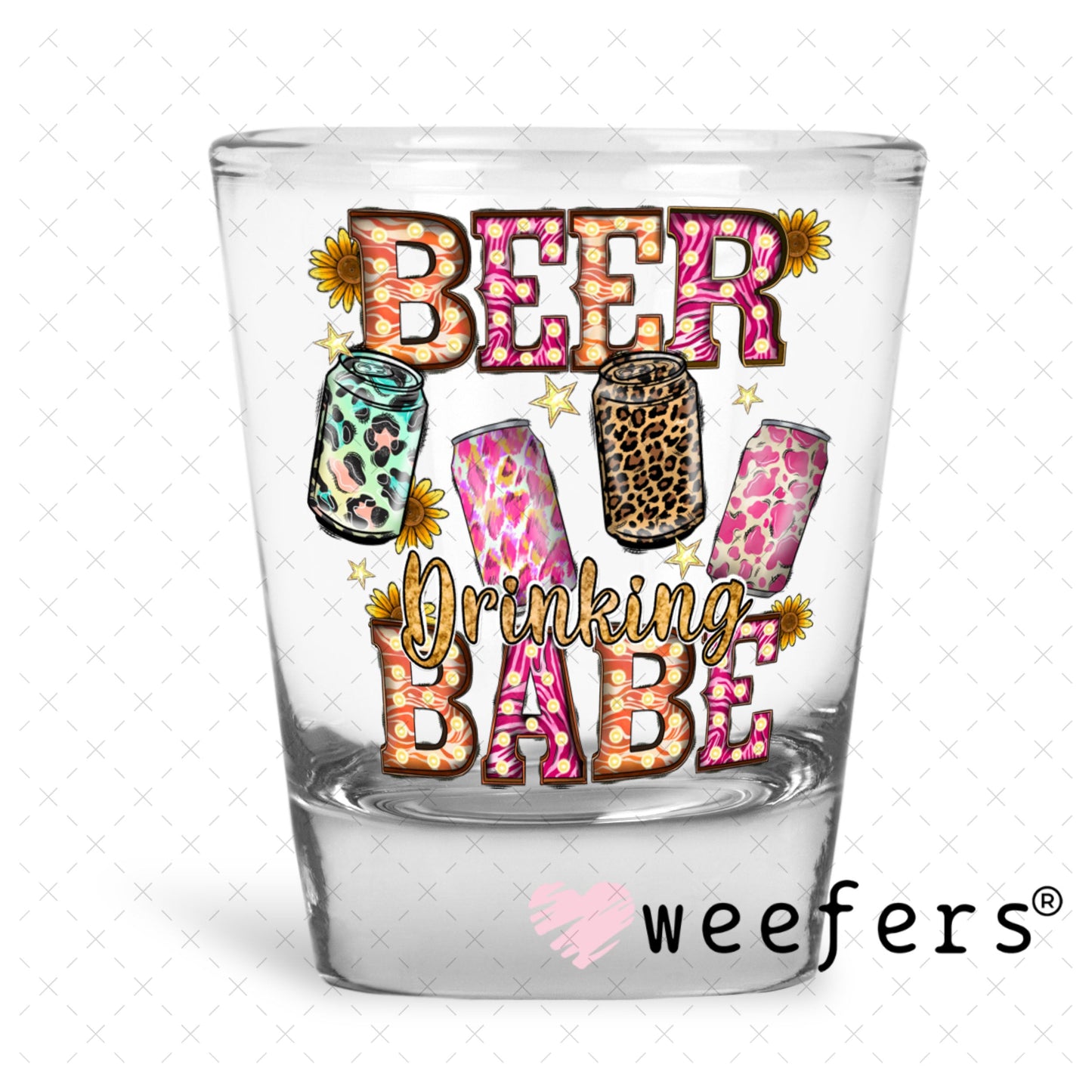 UV DTF Decal - Beer Drinking Babe Shot Glass Heavy Base Weefers