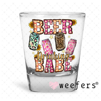 UV DTF Decal - Beer Drinking Babe Shot Glass Heavy Base Weefers