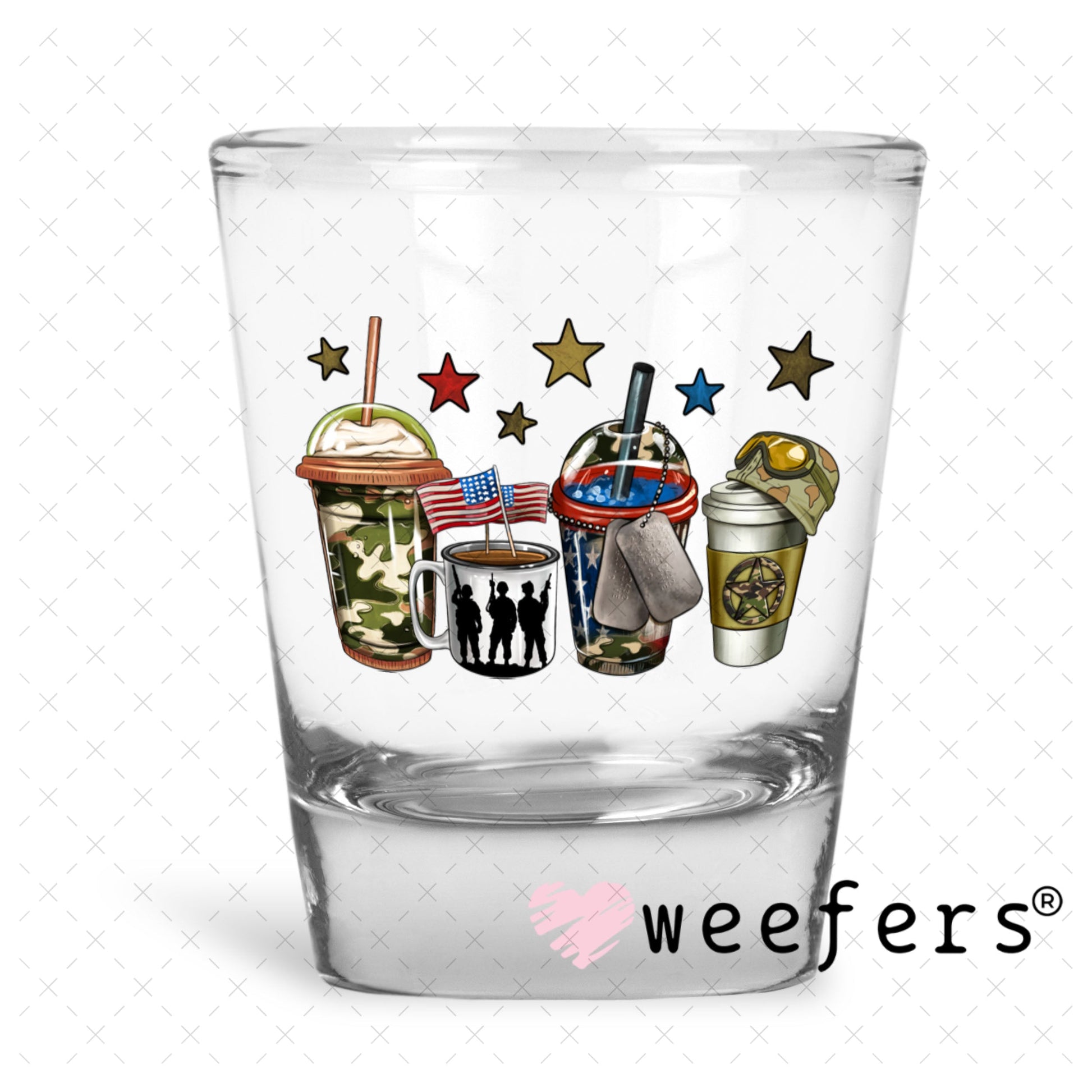 UV DTF Decal - Military Coffee Shot Glass Heavy Base Weefers