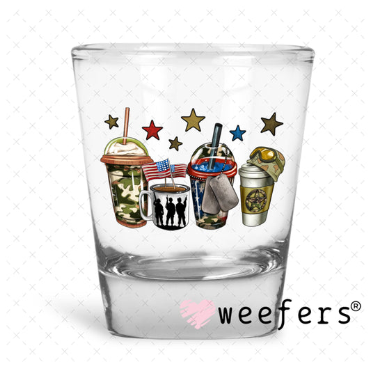 UV DTF Decal - Military Coffee Shot Glass Heavy Base Weefers
