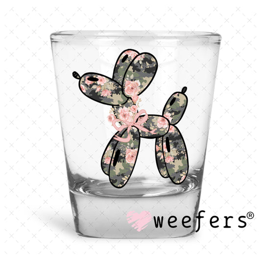 UV DTF Decal - Camo Pink Balloon Dog Shot Glass Heavy Base Weefers