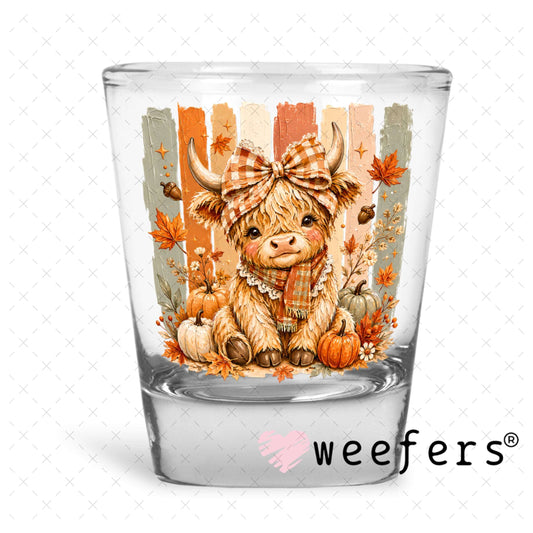 UV DTF Decal - Fall Highlander Cow Shot Glass Heavy Base Weefers