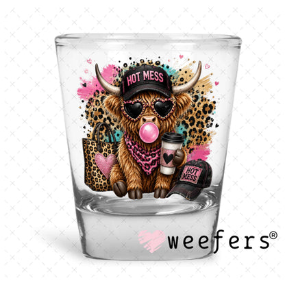 UV DTF Decal - Hot Mess Leopard Cow Shot Glass Heavy Base Weefers
