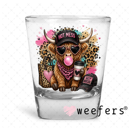 UV DTF Decal - Hot Mess Leopard Cow Shot Glass Heavy Base Weefers