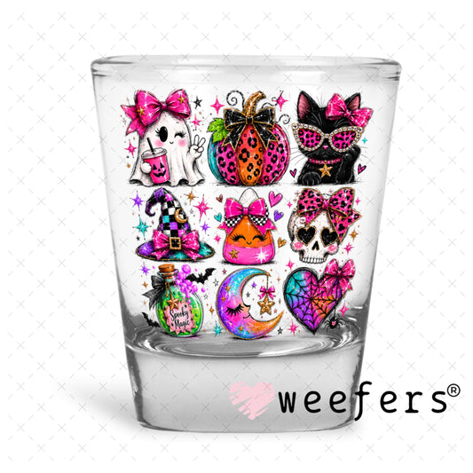 UV DTF Decal - Ghost and Pumpkins Colorful Shot Glass Heavy Base Weefers