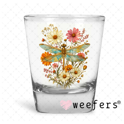 UV DTF Decal - Floral Dragon Fly Shot Glass Heavy Base Weefers