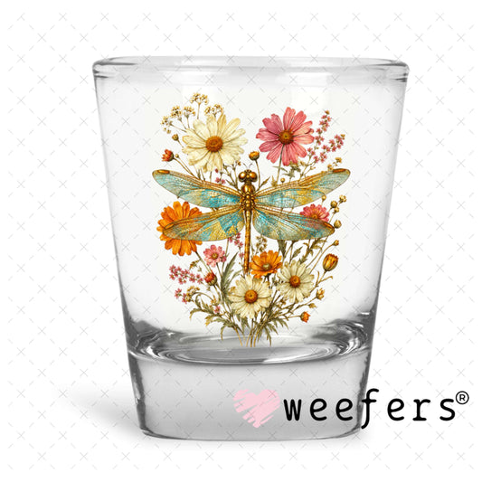 UV DTF Decal - Floral Dragon Fly Shot Glass Heavy Base Weefers
