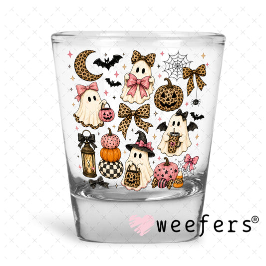 UV DTF Decal - Leopard Ghosts and Pumpkins Shot Glass Heavy Base Weefers
