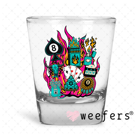 UV DTF Decal - Magenta Western Fire Collage Shot Glass Heavy Base Weefers