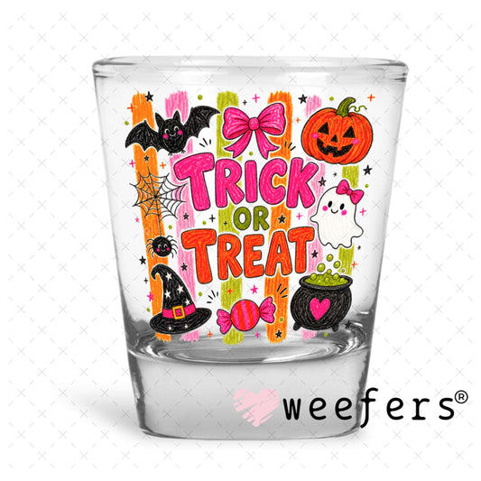UV DTF Decal - Trick or Treat Pink Orange Shot Glass Heavy Base Weefers