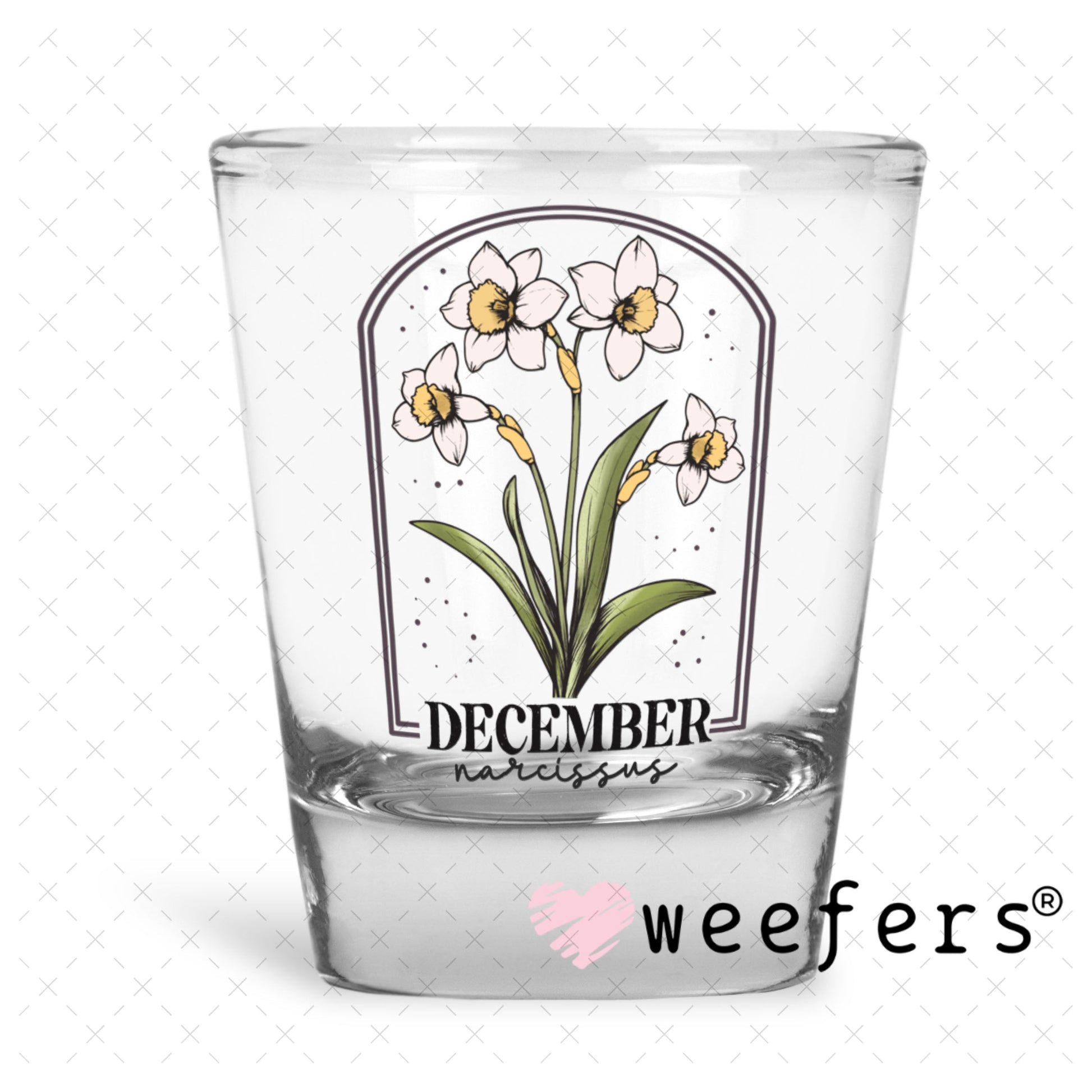 UV DTF Decal - December Narcissus Birthday Month Shot Glass Heavy Base Weefers