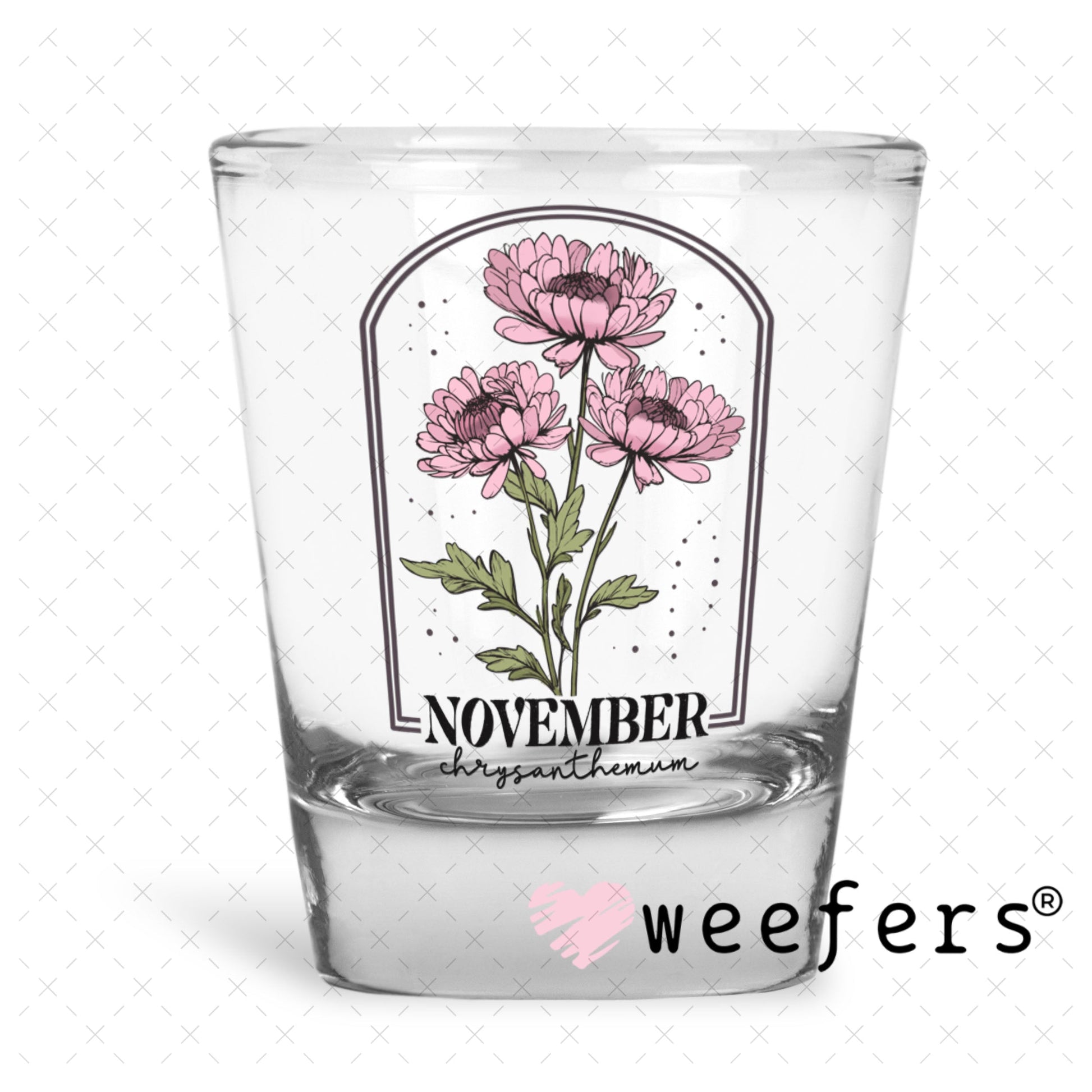 UV DTF Decal - November Chrysanthemum Birthday Month Shot Glass Heavy Base Weefers