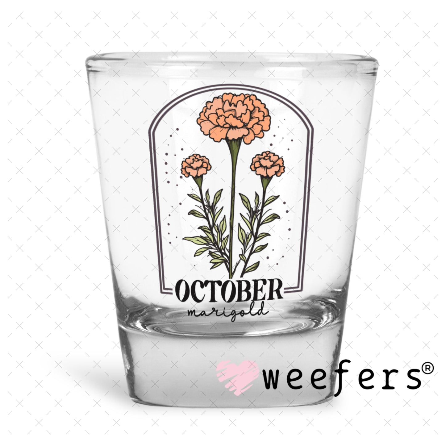 UV DTF Decal - Octover Marigold Birthday Month Shot Glass Heavy Base Weefers