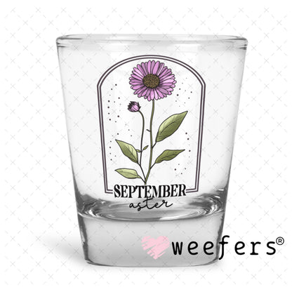 UV DTF Decal - September Aster Birthday Month Shot Glass Heavy Base Weefers