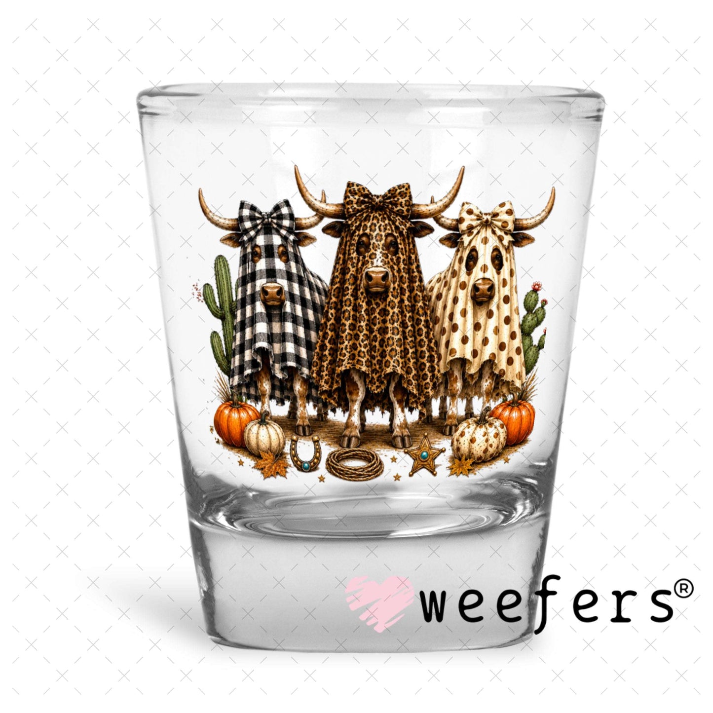 UV DTF Decal - Fall Ghost Cows Shot Glass Heavy Base Weefers