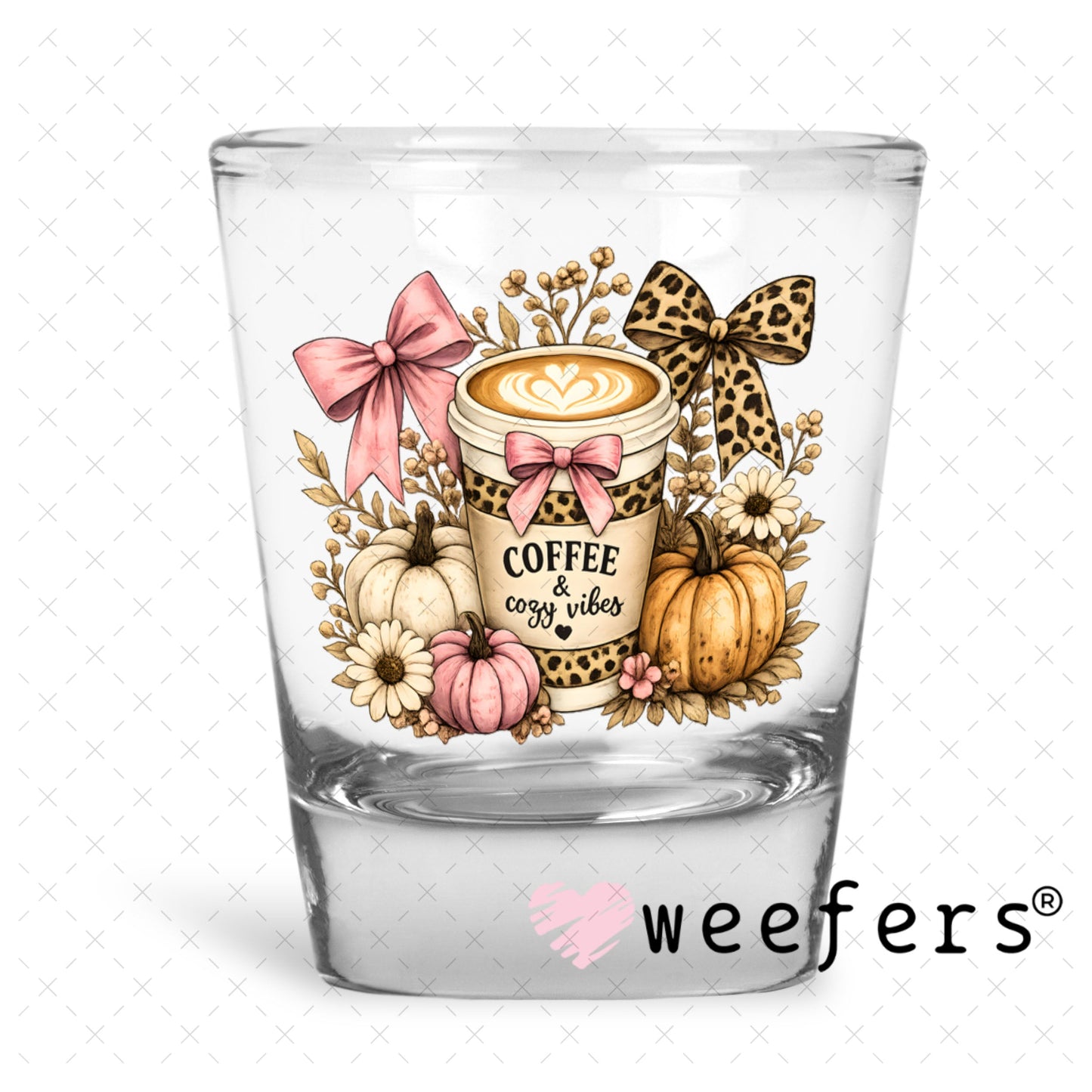 UV DTF Decal - Coffee and Cozy Vibes Shot Glass Heavy Base Weefers
