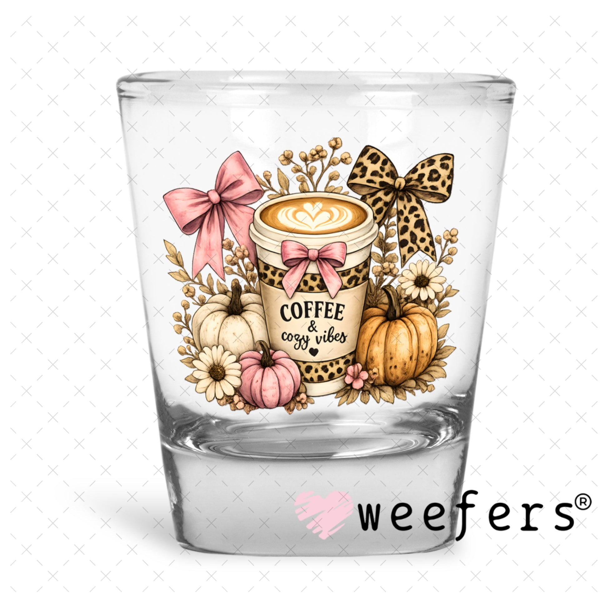UV DTF Decal - Coffee and Cozy Vibes Shot Glass Heavy Base Weefers