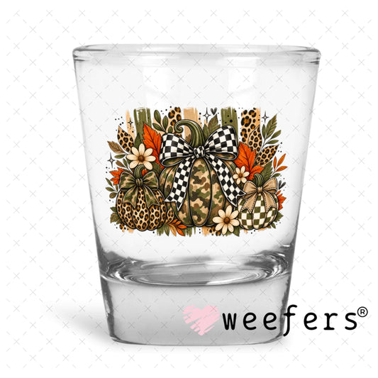 UV DTF Decal - Fall Camo Pumpkins Shot Glass Heavy Base Weefers