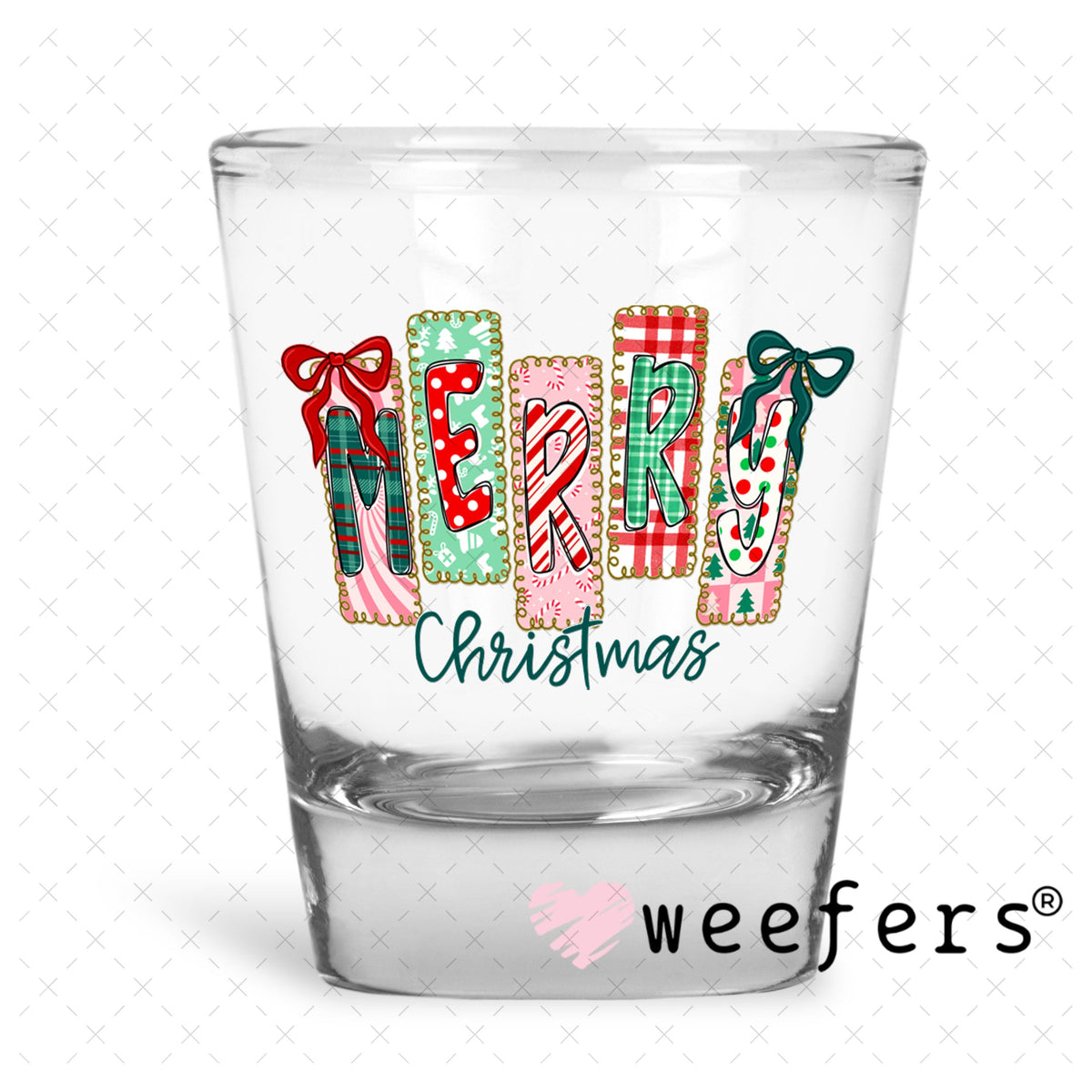 UV DTF Decal - Merry Christmas Stripes Shot Glass Heavy Base Weefers