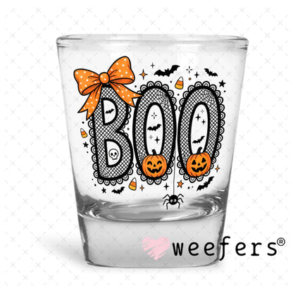 UV DTF Decal - Boo Black and Orange Lace Shot Glass Heavy Base Weefers