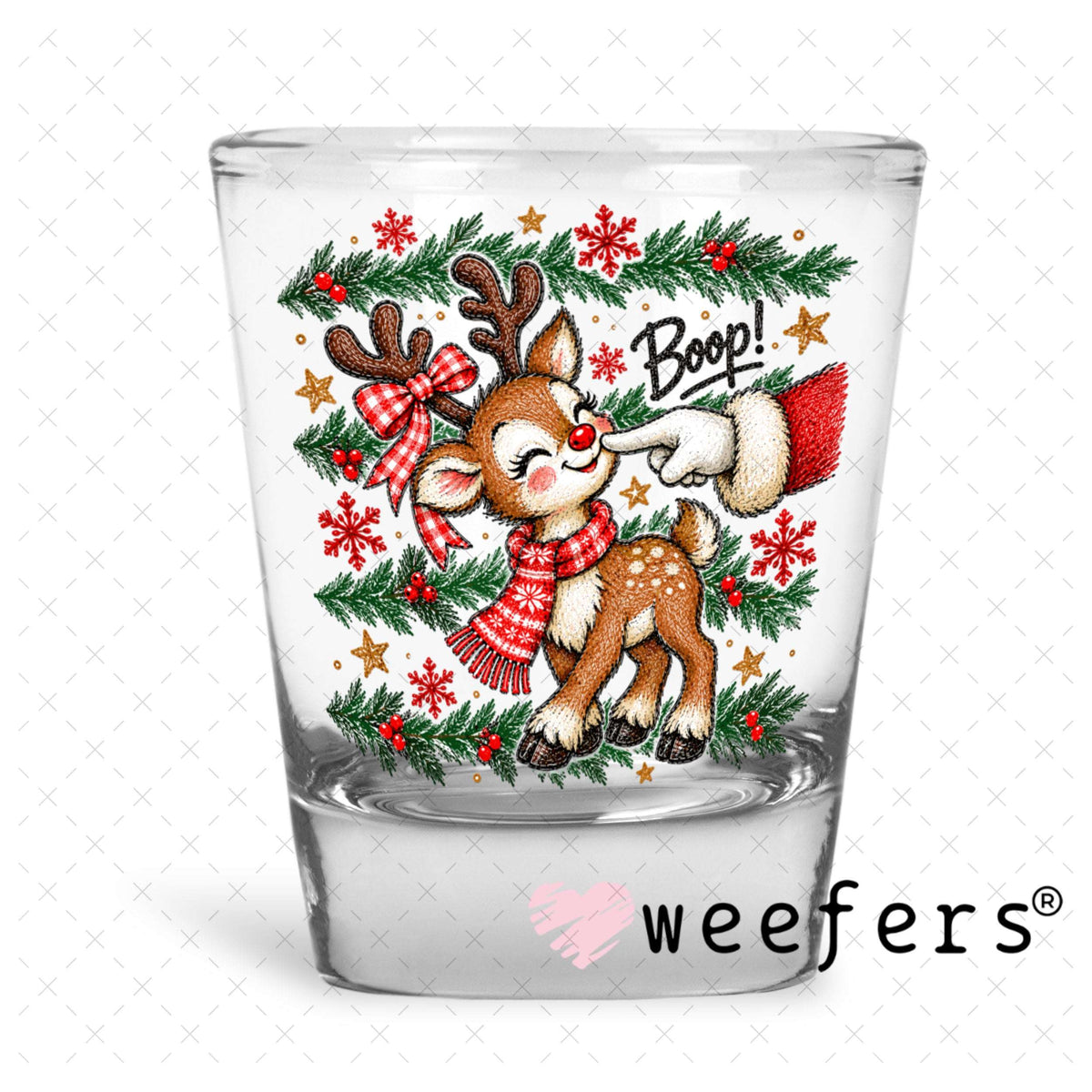 UV DTF Decal - Boop Santa and Reindeer Shot Glass Heavy Base Weefers