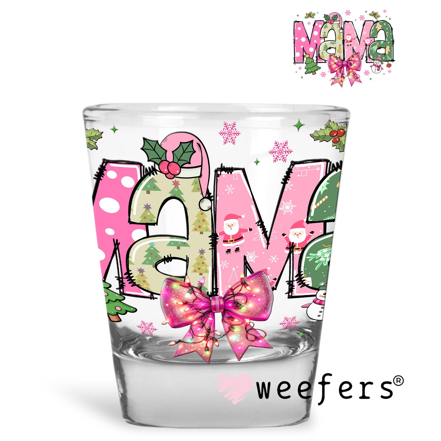 Mama Coquette Christmas Bow UV DTF Shot Glass Decal