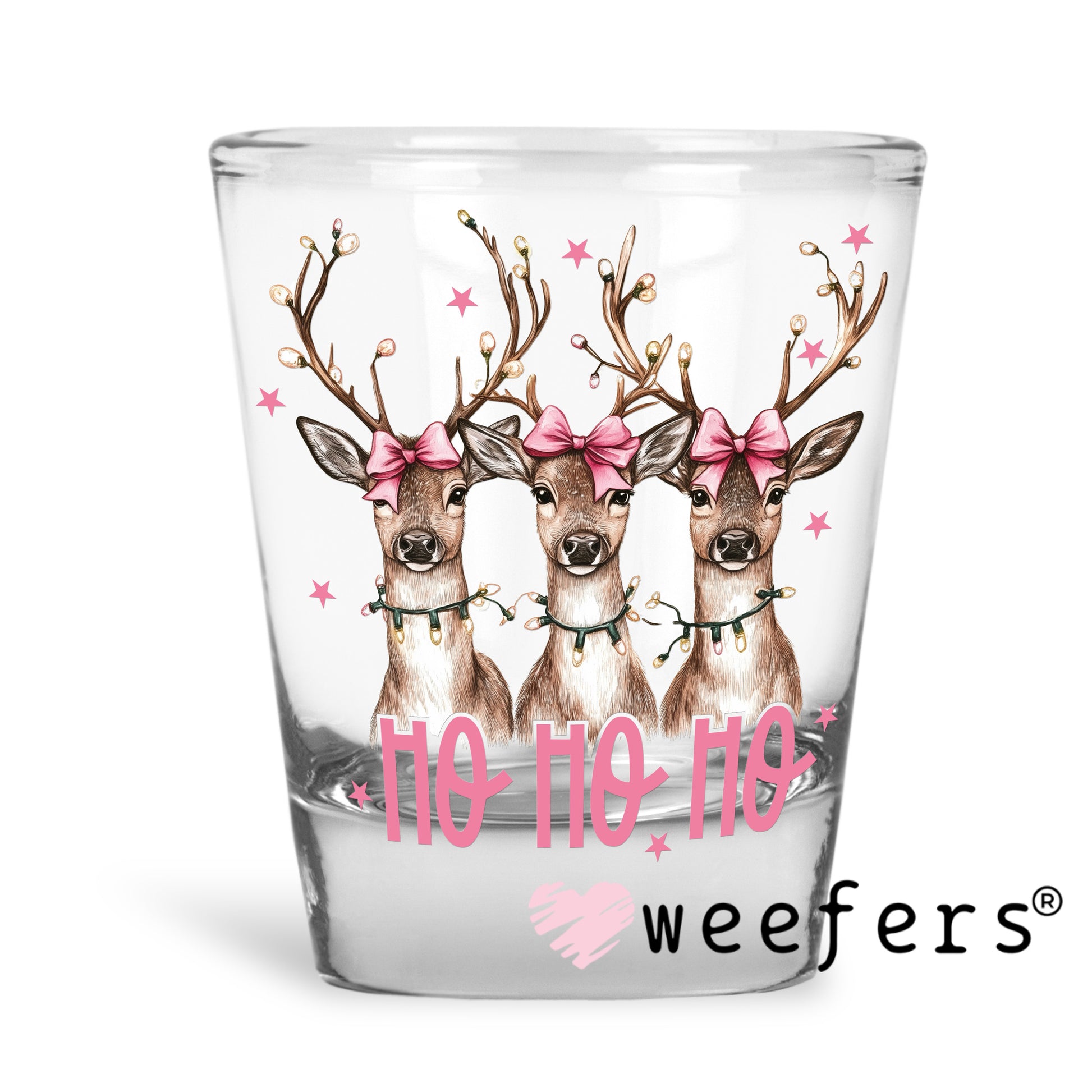 Christmas Pink Ho Ho Ho Deer UV DTF Shot Glass Decal