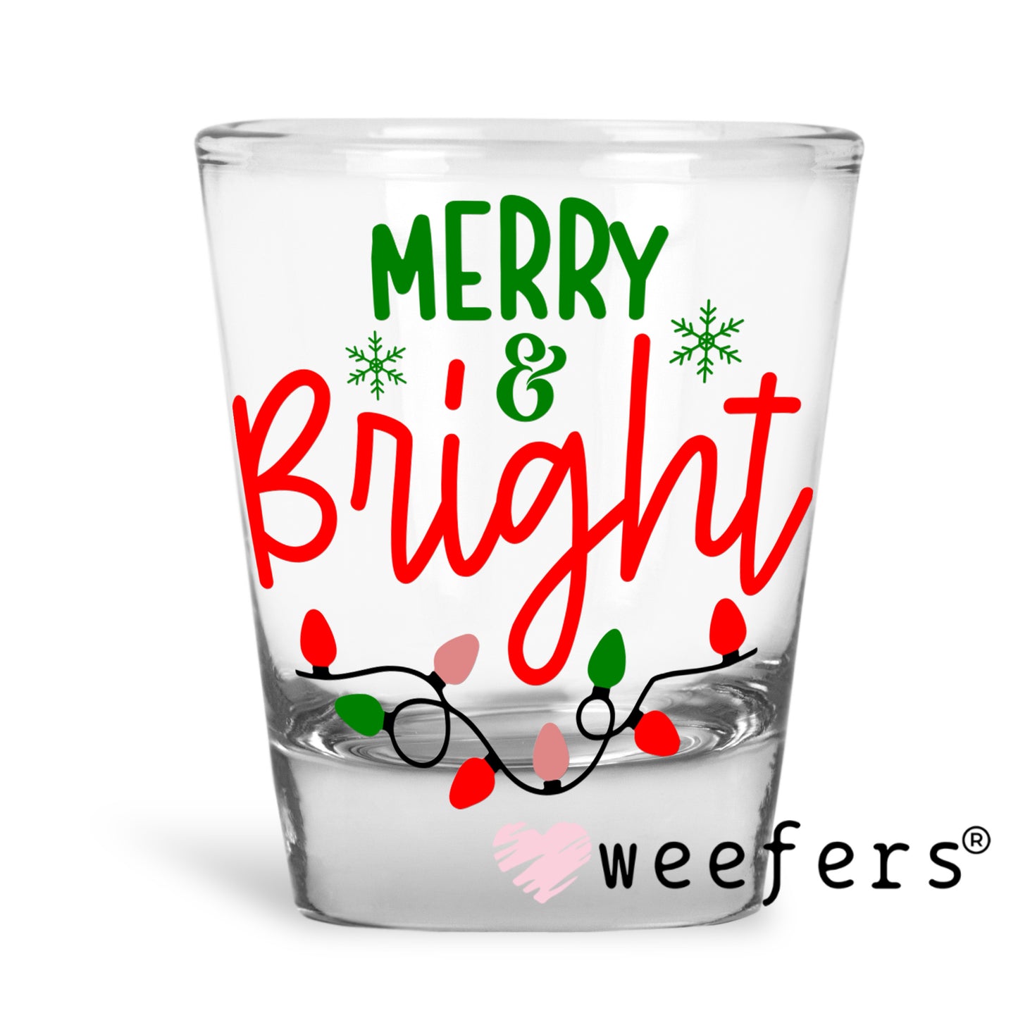 Merry & Bright Christmas Lights UV DTF Shot Glass Decal