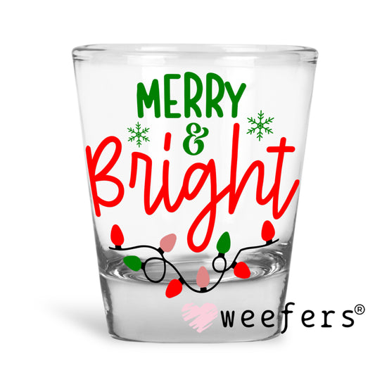 Merry & Bright Christmas Lights UV DTF Shot Glass Decal