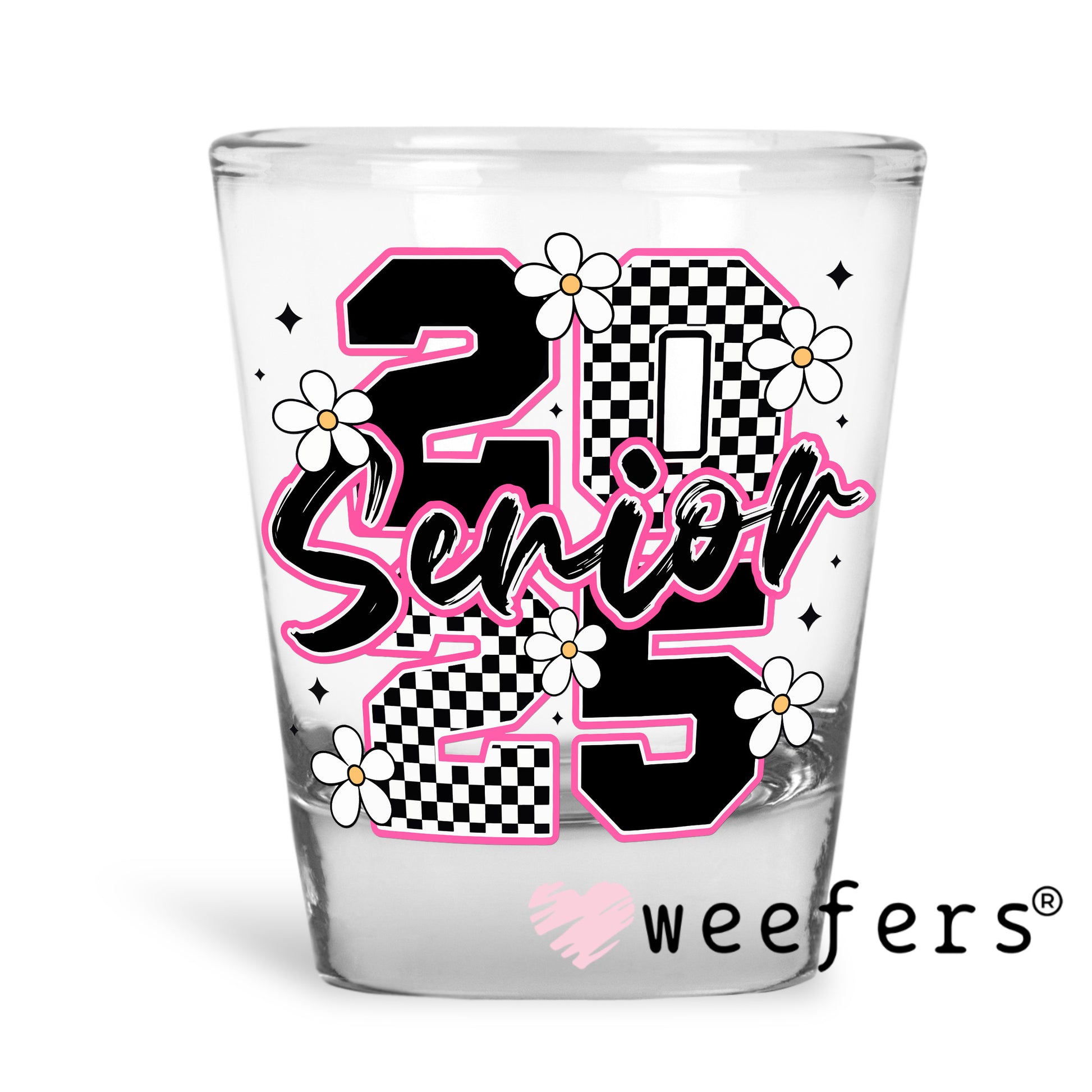 Senior 2025 Grad Pink Black Checkered UV DTF Decal UV DTF Decal - Weefers