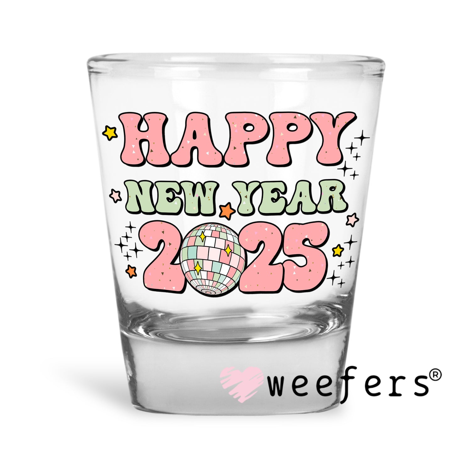 Happy New Year 2025 Disco Ball UV DTF Shot Glass Decal