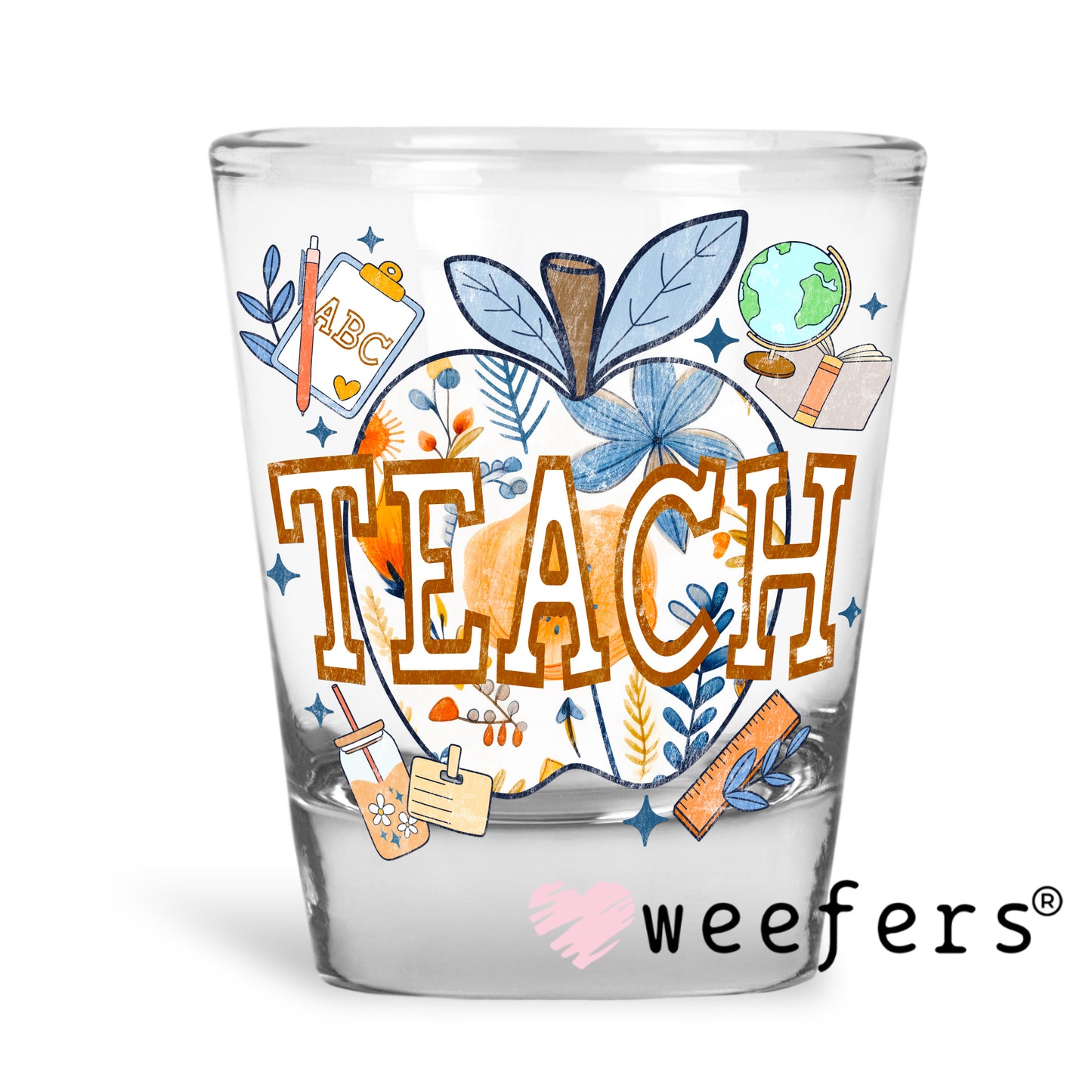 Teach Blue Apple UV DTF Shot Glass Decal