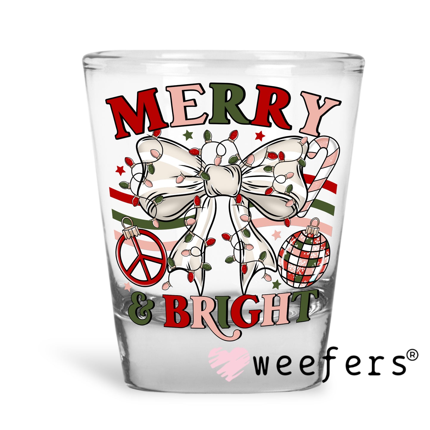 Merry Bright Bow Christmas UV DTF Shot Glass Decal