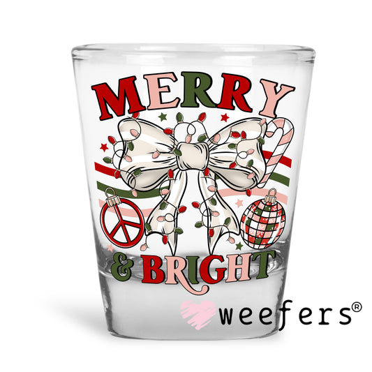 Merry Bright Bow Christmas UV DTF Shot Glass Decal