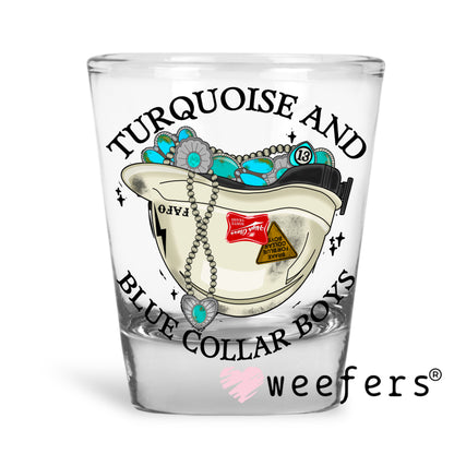 Turquoise and Blue Collar Boys UV DTF Shot Glass Decal