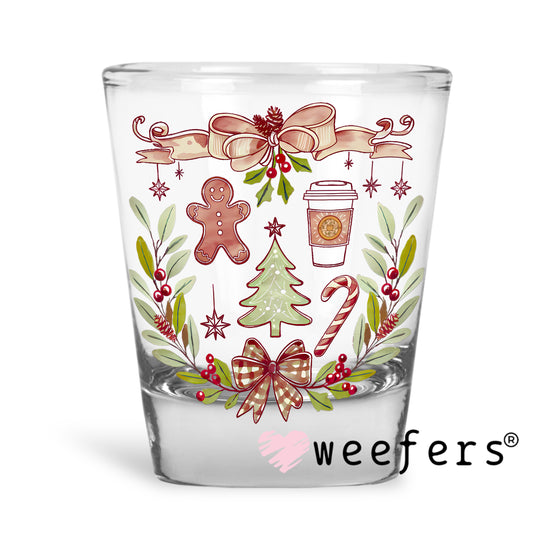 Retro Christmas Wreath UV DTF Shot Glass Decal