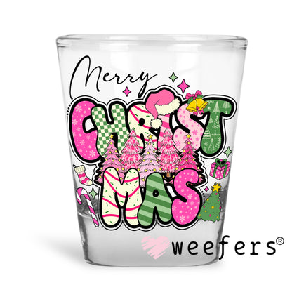 Pink Merry Christmas UV DTF Shot Glass Decal