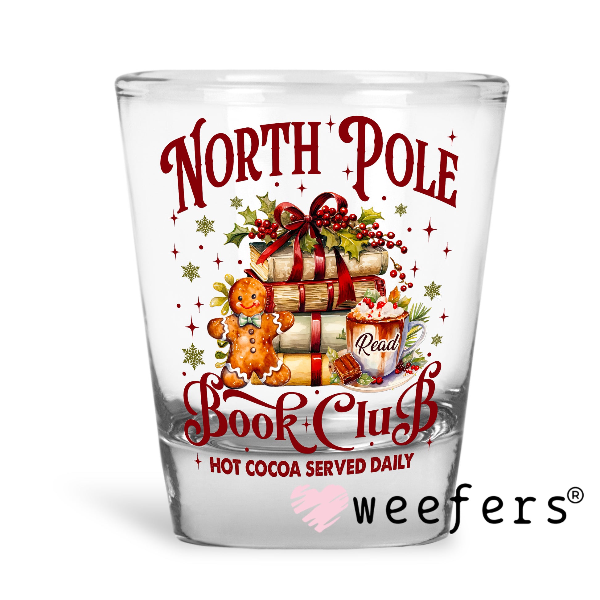 North Pole Book Club UV DTF Shot Glass Decal