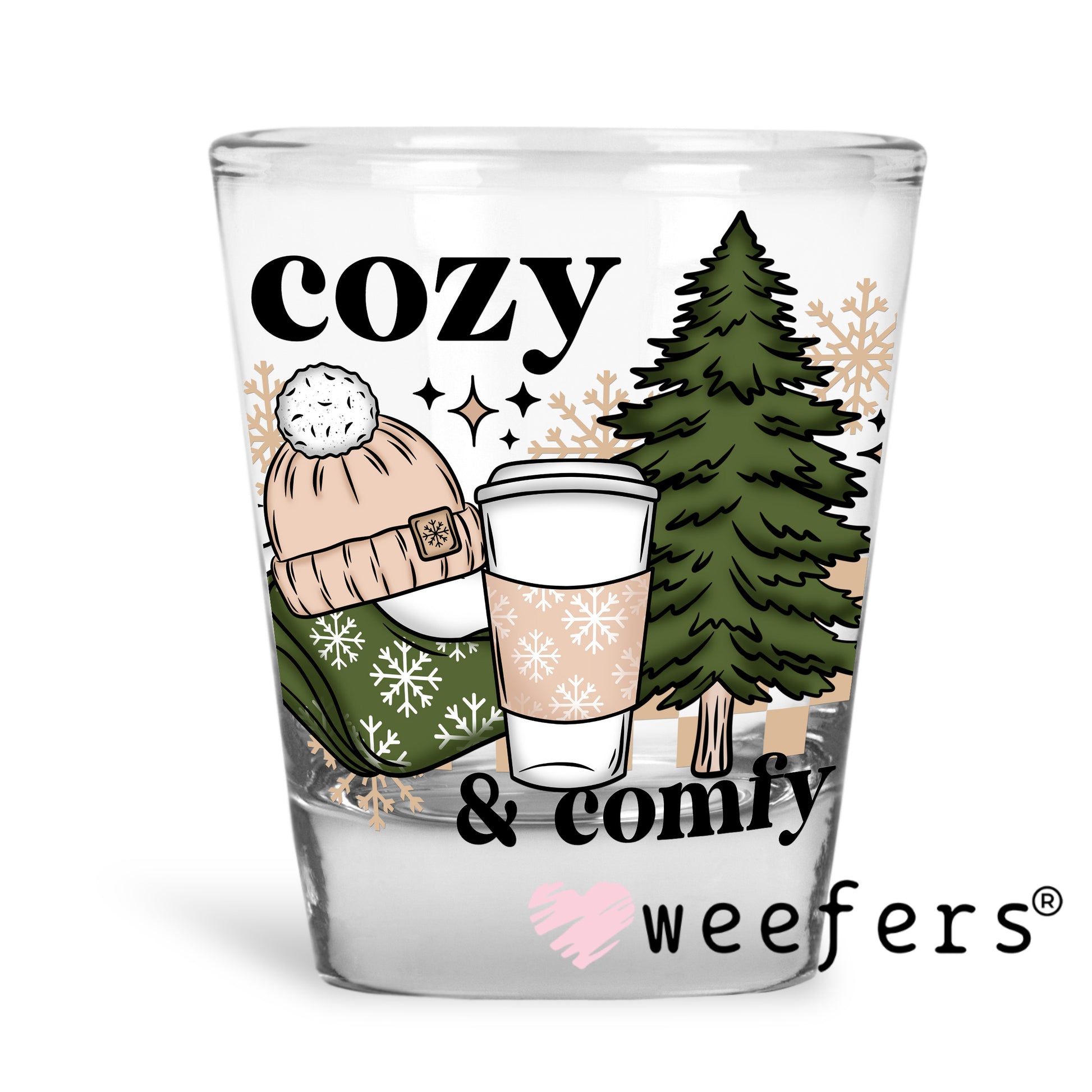 Cozy and Comfy UV DTF Shot Glass Decal