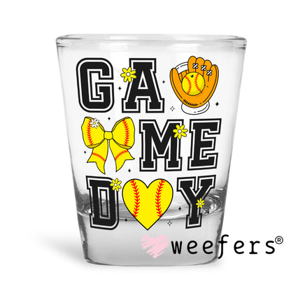 Coquette Game Day Softball UV DTF Shot Glass Decal