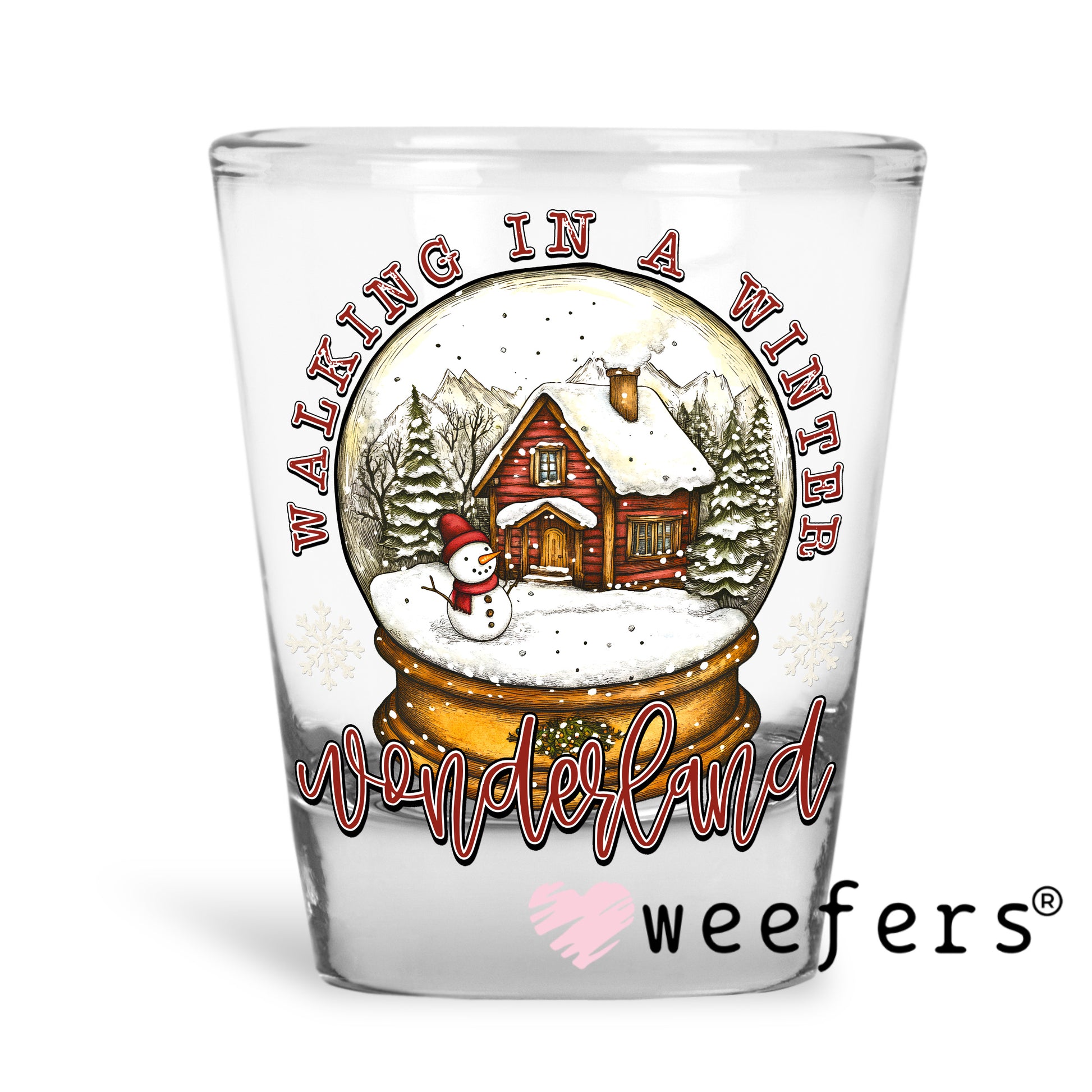 Walking in a Winter Wonderland Snow Globe UV DTF Shot Glass Decal