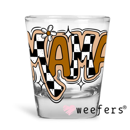 Mama Checkered Brown UV DTF Shot Glass Decal