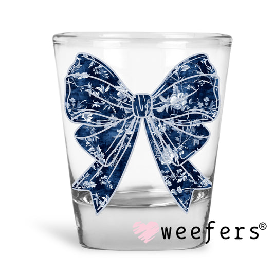 Navy Blue Coquette Bow UV DTF Decal Shot Glass Heavy Base Weefers
