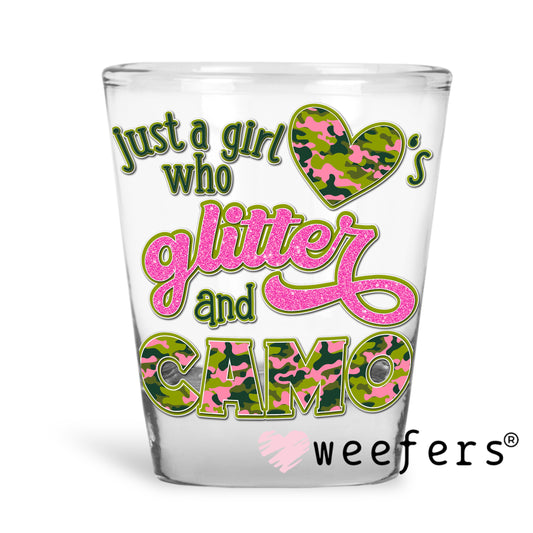 Just a Girl Who Loves Glitter UV DTF Decal Shot Glass Heavy Base Weefers