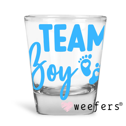 DIY Team Boy Gender Reveal  UV DTF Shot Glass Decal