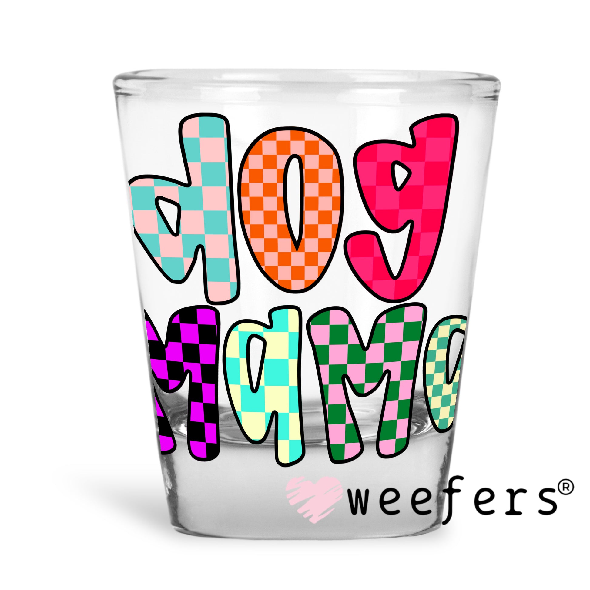 Dog Mama Colorful Checkers UV DTF Shot Glass Decal