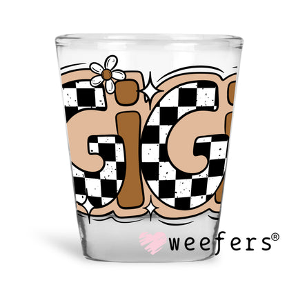 Gigi Brown Checkered UV DTF Shot Glass Decal