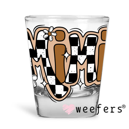 Mimi Brown Checkered UV DTF Shot Glass Decal