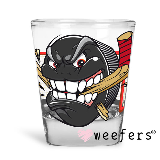 Hockey Puck Crusher UV DTF Decal Shot Glass Heavy Base Weefers